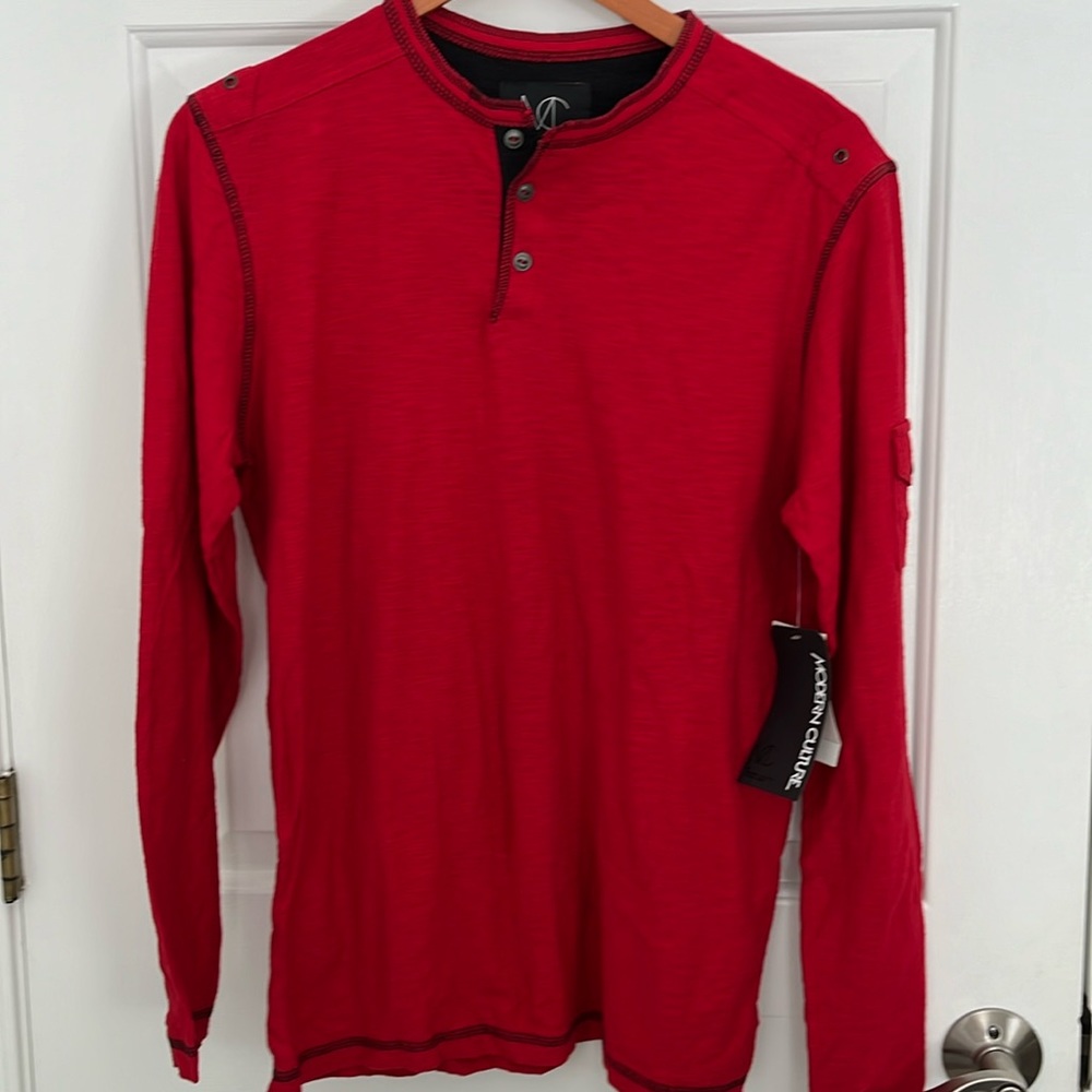 Modern Culture men’s red Henley shirt. NWT